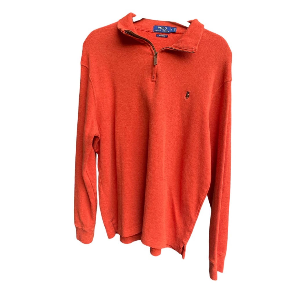 Ralph Lauren Estate Rib Orange Long Sleeve Quarter Zip Polo Pullover Sweater